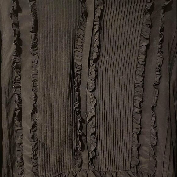 ULLA JOHNSON Najda Silk Blouse Pintuck Ruffle Pleated Bell Sleeve Top Raven 2 - Picture 5 of 9